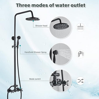 NeierThodore Luxury ORB Bathroom Shower Faucet Dual Handles Wall-Mounted Shower Mixer Taps 8" Rainfall Shower Head Ceramic Handheld Sprayer Oil Rubbed Bronze