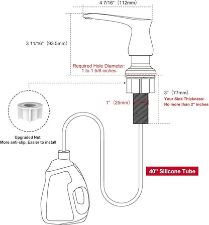 GAGALIFE Kitchen Sink Soap Dispenser Brushed Nickel, Under Sink Soap Dispenser with 40" Silicone Extension Tube Kit,Say Goodbye to Frequent Refills