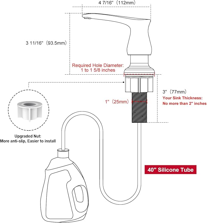 GAGALIFE Kitchen Sink Soap Dispenser Matte Black, Under Sink Soap Dispenser with 40" Silicone Extension Tube Kit,Say Goodbye to Frequent Refills