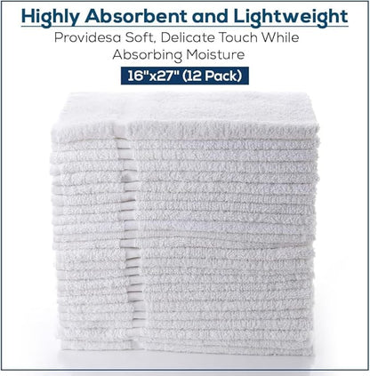 SIMPLI-MAGIC Cotton Hand Towels 16"x27" (12 Pack) – Soft Towels for Bathroom, Kitchen, Salon & Gym (White)