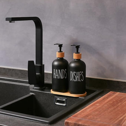 MOMEEMO Black Soap Dispenser Set, Contains Hand and Dish Soap Dispenser, Suitable for Kitchen Decor. (Black)