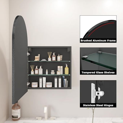 FKWin Bathroom Mirror, Bathroom Cabinet with Mirror for Left or Right Opening, Surface Mount Medicine Cabinet not Recessed, Modern Vanity Bathroom Mirror with Storage, Black, 20x30 inch