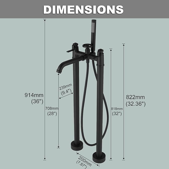 Freestanding Bathtub Faucet Matte Black Floor Mount Tub Filler with Handheld Shower Two Handle High Flow Rate Mixer Tap Bathroom Tub Faucet