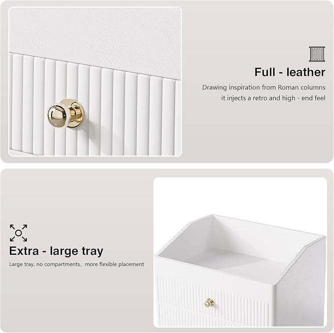 Makeup Organizer Countertop,Leather Makeup Storage with 2 Drawers,Large Capacity Beige White Make up Organizers for Counter,Bedroom,Bathroom,Birthday Gifts for Women