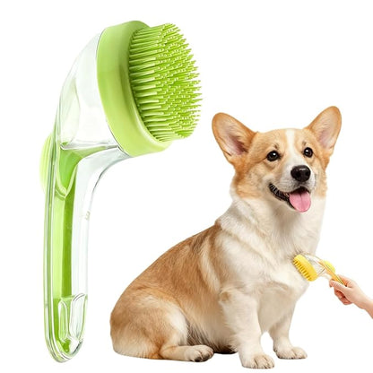 Pet Bath Brush 2 in 1 Dog Shampoo Brush with Built-in Shampoo Dispenser for Long Short Haired Dogs Cats Bubble Maker for Bathing Grooming (Green)
