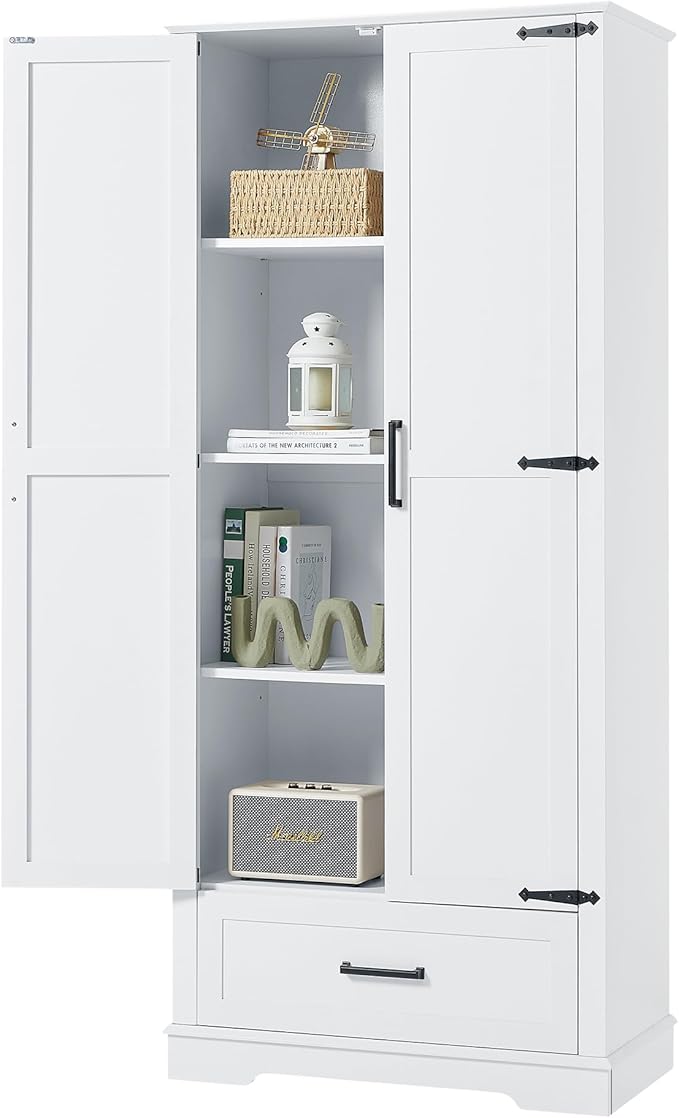 Favfurish 69" Tall Bathroom Storage Cabinet with Doors and Drawer,Modern Linen Cabinets w/Adjustable Shelf and Anti-Toppling Device,Freestanding Organizer for Bath Room,Study,Office,Kitchen White