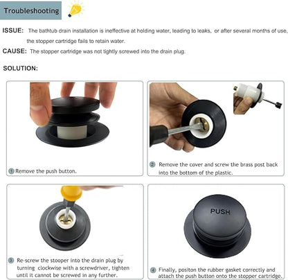 Tip-Toe Bathtub Drain Kit with Two-Hole Overflow Plate, Premium Quality Bath Tub Drain Replacement, Universal Fine/Coarse Thread Bathtub Stopper (Matte Black)