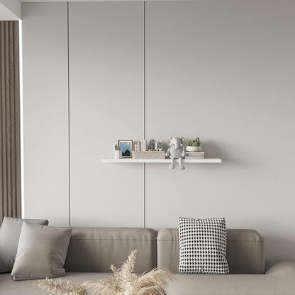 SAUMONIERES Floating Wall Shelves for Bedroom Bathroom Wall Mounted Solid Wood Shelf Storage Decor, Long White Floating Shelf
