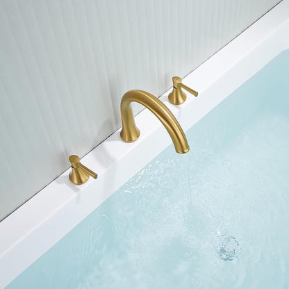 Roman Tub Faucet Deck Mount Tub Filler 2 Handles Brushed Gold Bathtub Faucets Brass Bathroom Faucet