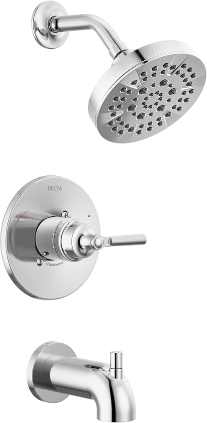 Delta Faucet Saylor 14 Series Chrome Tub and Shower Faucet Combo, Bathtub and Shower Trim System, Shower Trim Kit, Bathtub Faucet Set, Shower Tub Faucet, Chrome T14435 (Valve Not Included)