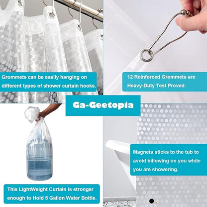 Ga-Geetopia EVA 3D Plastic Shower Curtain Liner Clear Dots 72x72 Premium Lightweight Plastic Bathroom Shower Curtain with Rustproof Metal Grommets, Weighted Magnets for Shower Stall, Bathtubs
