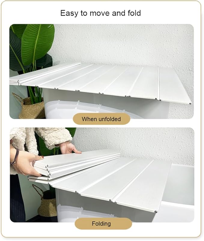 Adjustable Foldable Dust-Proof Bathtub Cover White,Waterproof Shutter Bathtub Tray & Laptop Desk 2 in 1 Fits Most Tubs,Modern Bath Tub Racks for Home (66cmx137cm(26"x54"), 0.24in Thick)