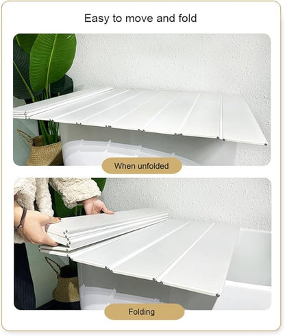 Adjustable Foldable Dust-Proof Bathtub Cover White,Waterproof Shutter Bathtub Tray & Laptop Desk 2 in 1 Fits Most Tubs,Modern Bath Tub Racks for Home (0.8Mx1.5M(31.5"x59"), 0.47in Thick)