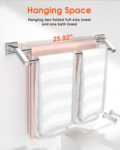 Alise Double Bath Towel Bars Towel Racks for Bathroom Lavatory,Wall Mount Towel Holder Heavy Duty SUS304 Stainless Steel Towel Hanger Towel Rail,Polished Chrome,28 Inch