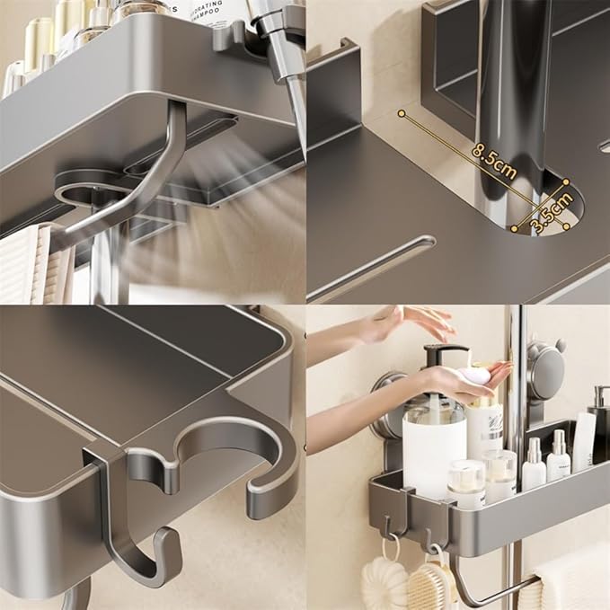 Suction Cup Wall Mounted Suction Shower Rack Organizer No Drilling Shelf Basket For Bathroom Shower Caddy Storage Rack Kitchen Organizer For Smooth Walls