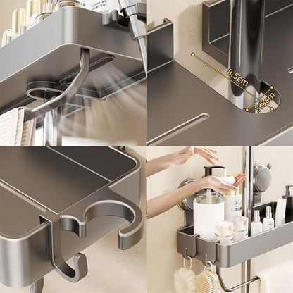 Suction Cup Wall Mounted Suction Shower Rack Organizer No Drilling Shelf Basket For Bathroom Shower Caddy Storage Rack Kitchen Organizer For Smooth Walls
