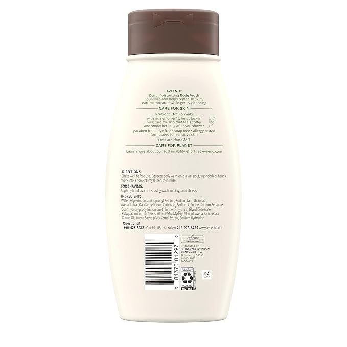 Aveeno Daily Moisturizing Lotion & Wash Regimen Pack, Nourishing Daily Moisturizing Body Lotion for Dry Skin, 18 oz, & Hydrating Body Wash with Soothing Prebiotic Oat, 18 oz, 2 Items