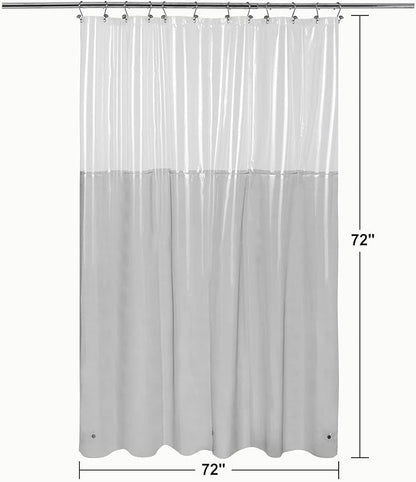 Shower Curtain Liner with 3 Magnets - Heavy Duty PEVA Plastic Shower Curtain for Bathroom, Waterproof Vinyl & See Through Liner, Metal Grommets - Color Block Clear/Black, 72x72