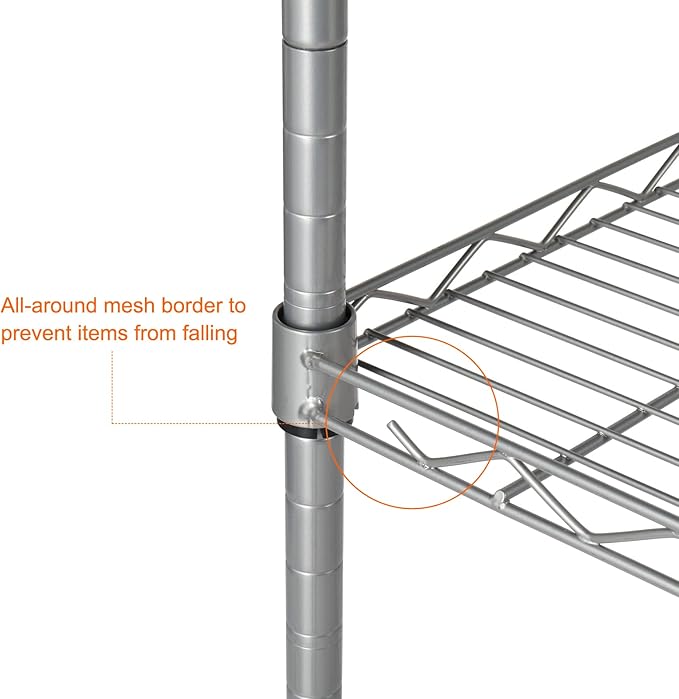 4 Tier Storage Racks Shelving, Heavy Steel Pantry Shelves, Adjustable Wire Shelving Rack, Suitable for Garage, Kitchens, Offices, 14" W x 10" D x 31" H, Silver