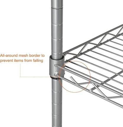 4 Tier Storage Racks Shelving, Heavy Steel Pantry Shelves, Adjustable Wire Shelving Rack, Suitable for Garage, Kitchens, Offices, 14" W x 10" D x 31" H, Silver