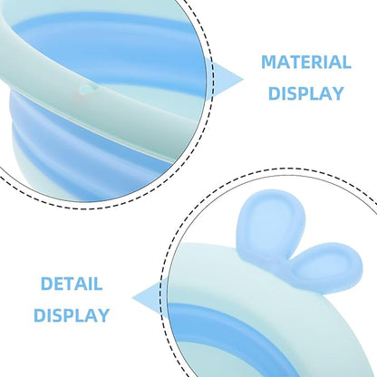 Kisangel Foldable Bath Tub and Wash Basin for Newborns, Cartoon Blue, Portable Plastic Bathtub for Bottle Washing and Hair Wash, Suitable for Travel and Home Bathing