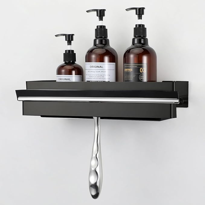 No Drilling Shower Caddy Rustproof Bathroom Organizers and Storage Large丨Wall-Mounted Shelves丨Stainless Steel Shower Rack for Bathroom Decor & Storage - Black