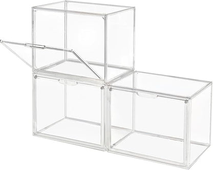 Clear Stackable Plastic Storage Bins with Magnetic Lid, Dustproof Book & Cosmetic Display Cases, Large Figures Collectibles Showcase, Shoe Box, Protection Organizer (L, Count, 3)