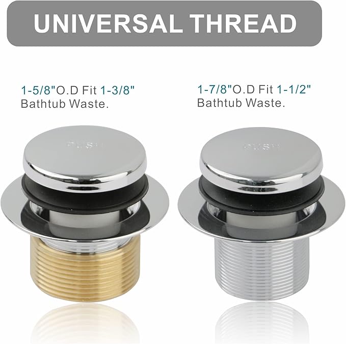 Chrome Bathtub Drain Tip-Toe Single Hole,Welsan Tub Drain Trim Set Conversion Kit Assembly, Coarse Thread Replacement Trim Kit with 1-Hole Overflow Faceplate Includes an Adapter,Chrome Plated