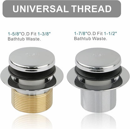 Chrome Bathtub Drain Tip-Toe Single Hole,Welsan Tub Drain Trim Set Conversion Kit Assembly, Coarse Thread Replacement Trim Kit with 1-Hole Overflow Faceplate Includes an Adapter,Chrome Plated