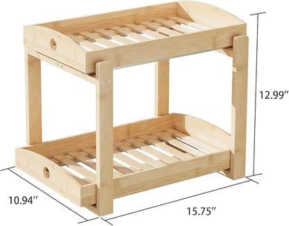 Bamboo Wood Under Sink Organizer 1 Pack, Pull Out Cabinet Organizer 2 Tier Under Sink Organizers and Storage with Sliding Drawer Sturdy Easy Assembly for Kitchen Bathroom Undersink (Nature, 2 Packs)