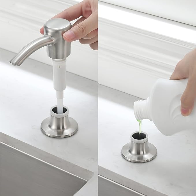Soap Dispenser, Kitchen Sink Soap Dispenser, Build in Sink Soap Dispenser, Lotion Dispenser, Brushed Nickel RULIA RB2005