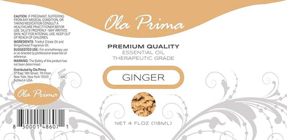 Ola Prima Ginger Essential Oil Therapeutic Grade for Aromatherapy, Diffuser, Lymphatic Massage, Hair, Skin – 4 fl oz Dropper