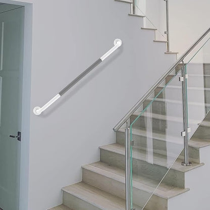 32 Inch Anti Slip Shower Grab Bar, Munzong White Stainless Steel Bathroom Grab Bar w/Gray Rubber Grip, Bathroom Balance Bar,Safety Handrail Support,Handicap Elderly Senior Assist Bath Handle