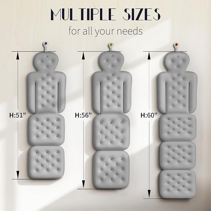 Full Body Bath Pillow for Bathtub, Thick Bathtub Cushion with Laundry Bag, Luxury Tub Pillow for Bath for Headrest Neck and Back Support Gray 56" x 16"
