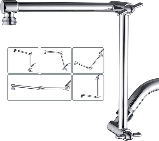 BRIGHT SHOWERS Brass Shower Arm Extender for Rain and Handheld Shower Head, 14 Inch Universal Shower Head Extension Arm, Adjustable Height & Angle, Chrome