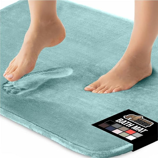 GORILLA GRIP Memory Foam Bath Mat, Soft Absorbent Velvet Bathroom Mats, Durable Dots on Underside, Machine Washable Bathmat, Carpet Rug Room Decor for Shower Tub Floor RV, 24x17 Rugs, Seablue