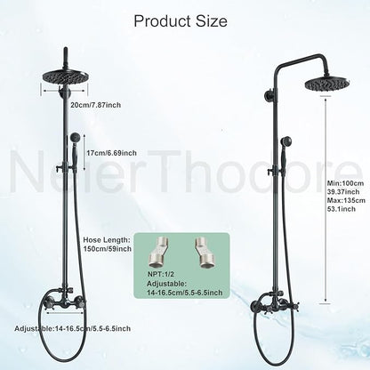 NeierThodore Luxury ORB Bathroom Shower Faucet Dual Handles Wall-Mounted Shower Mixer Taps 8" Rainfall Shower Head Ceramic Handheld Sprayer Oil Rubbed Bronze