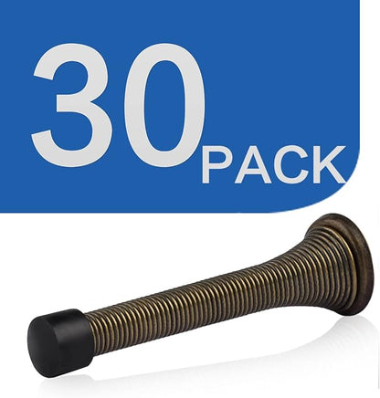 HOMOTEK 30 Pack Spring Door Stopper with Rubber Bumper 3-1/8" Flexible Spring Heavy Duty Wall Door Stop Low Mounted Door Bumper for Home (Antique Brass)