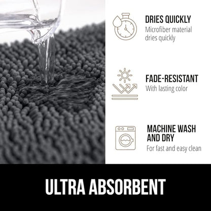 GORILLA GRIP Bath Rug Mat 36x24, Soft Absorbent Chenille, Quick Dry Microfiber Mats, Rubber Backing Washable Shower Floor Rugs, Bathmat Runner, US Designed Bathroom Home Decor Accessories Charcoal