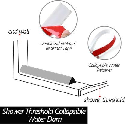 Raycity Collapsible Shower Threshold Water Dam Barrier,Shower Door and Kitchen Water Strip Dam Shower Guard for Dry And Wet Separation Caulk Seal Strip Edge Trim(39Inches/White)