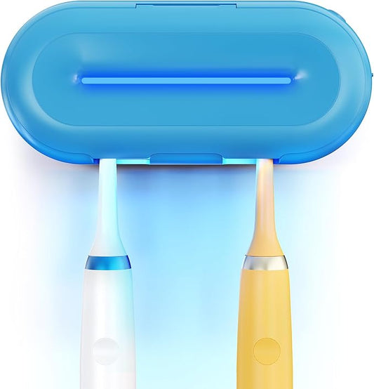 Toothbrush sanitizer,Heating-Drying, UV Toothbrush Holder,2 Independent Cleaning Chambers,Ultra-Long Running time-10000mAh Rechargeable,Toothbrush sterilizer,Wall-Mounted,Modern Design,Blue