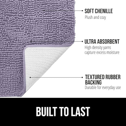 GORILLA GRIP Bath Rug Mat 44x26 Thick Soft Absorbent Chenille, Quick Dry Microfiber Mats, Rubber Backing Washable Shower Floor Rugs, Bathmat Runner Bathroom Home Decor Accessories Light Purple