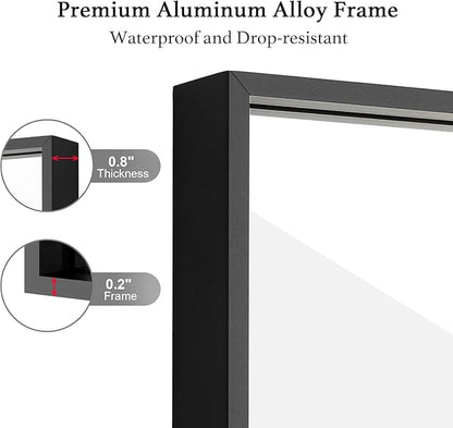 24x24 Inch Black Bathroom Mirror, Copper-Free Mirror, Aluminum Alloy Frame Vanity, Rectangle Wall Mounted Modern Mirror for Bedroom/Living Room/Porch Horizontal or Vertical