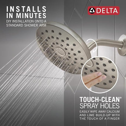 Delta PivotPro Brushed Nickel Rain Showerhead, Single Setting 7 Inch Round Shower Head, Showerheads, 1.75 GPM Flow Rate, SpotShield Brushed Nickel 75104SN