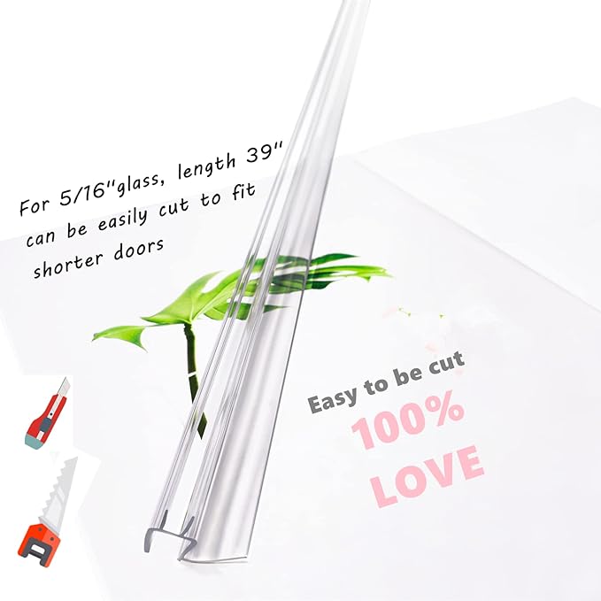 2-Pack Ultra Clear Shower Door Bottom Seal (5/16'' X 39'', Polycarbonate) Frameless Glass Shower Door Sweep Seal Strip - Stop Leaks and Create a Water Barrier