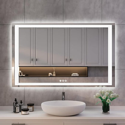 ISKM 48'' x 28' LED Mirror for Bathroom Lighted Vanity Mirror for Wall Front Lights + Backlit LED Bathroom Mirror Anti-Fog Tempered Glass ETL Listed