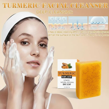 Kojic Acid Soap, Turmeric Soap Bar for Face and Body, Organic Daily Use Skin Care Turmeric Soaps for Women and Men, Gentle Cleansing Suitable for All Skin Types (1pcs)