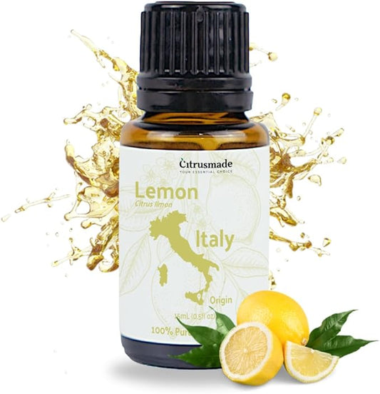 Lemon Essential Oil - Direct from Citrusmade Southern Italy - Cold Pressed - Aceite de Limón for Aromatherapy, Massage, Diffuser, DIY Candle and Soap Making - 15ml