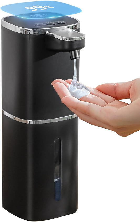 Automatic Liquid Soap Dispenser, 12.8oz Rechargeable, Adjustable Liquid Levels, IPX5 Waterproof, Touchless & Wall/Tabletop Use for Kitchen Bathroom, Black