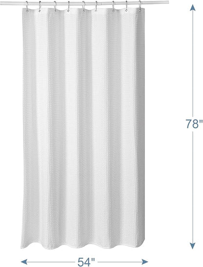 AmazerBath 54 x 78 Shower Curtain Waffle, Long Stall Shower Curtain White, Heavy Duty 240GSM, Fabric Shower Curtains, Hotel Quality Bathroom Accessories, 54 Inches Wide x 78 Inches Long